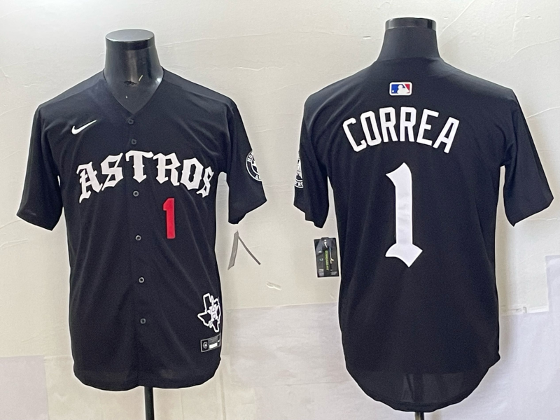 Men 2025 Houston Astros #1 Correa black  Game Nike MLB Jersey style 003->houston astros->MLB Jersey